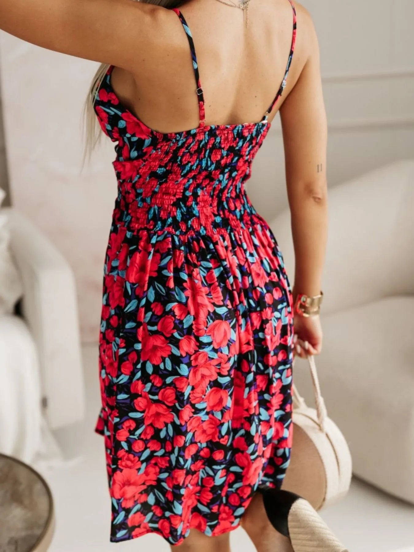 Tropical Print Spaghetti Strap Mini Dress - Tigbul's Variety Fashion Shop