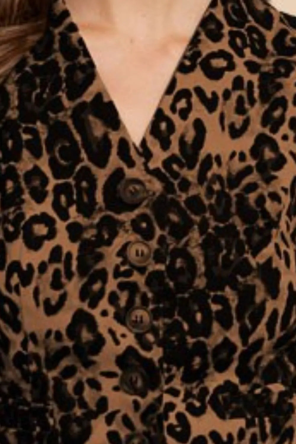 Brown Stretch Leopard Denim Button Down Vest - Tigbul's Variety Fashion Shop