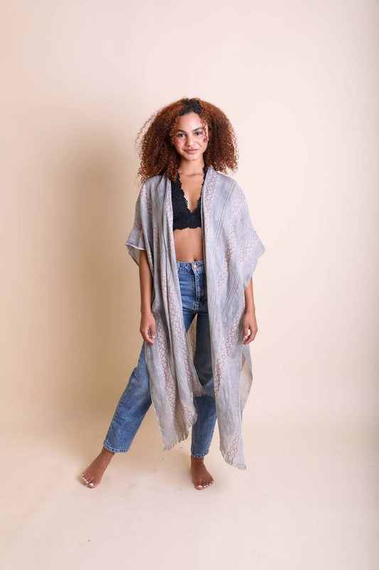 Woven Long Line Tribal Kimono - Tigbul's Variety Fashion Shop