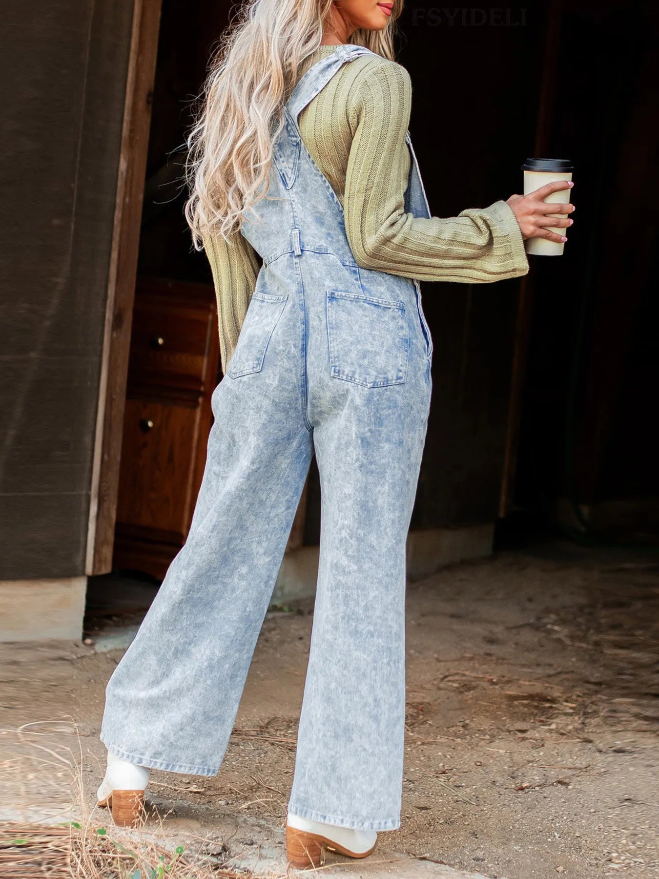 Vintage Washed Wide Leg Denim Overalls with Front Pockets - Tigbul's Variety Fashion Shop