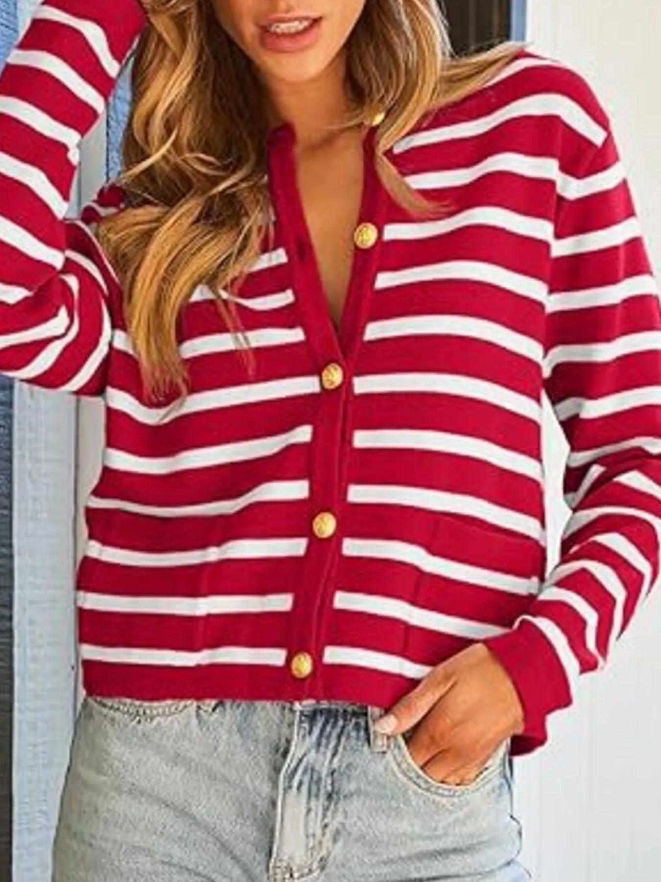 Striped Button-Up Cardigan - Tigbul's Variety Fashion Shop