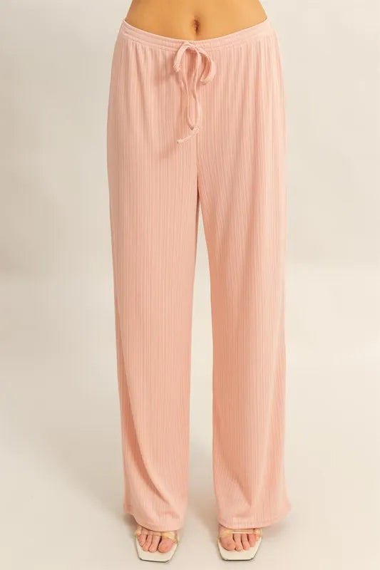 Peach Color Rib Knit Cami Top and Pants Set - Tigbul's Variety Fashion Shop