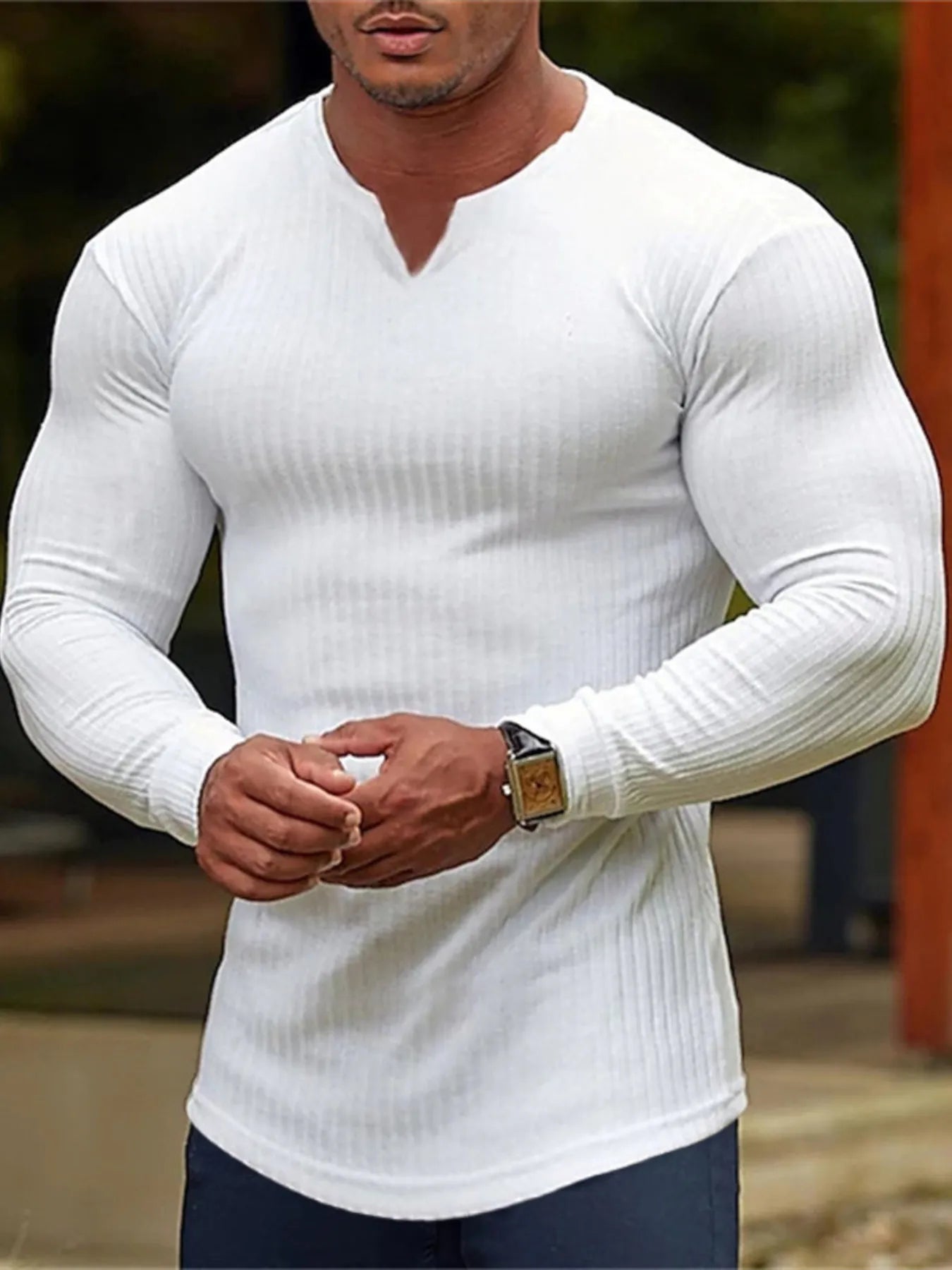 Men's Plus Size Athletic Long Sleeve Notched T-Shirt - Tigbul's Variety Fashion Shop