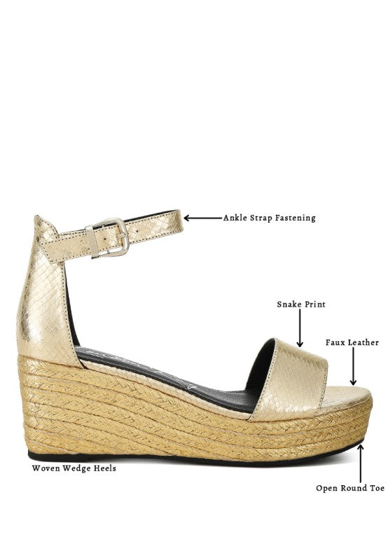 Utah Faux Leather Snake Wedge Espadrilles - Tigbul's Variety Fashion Shop
