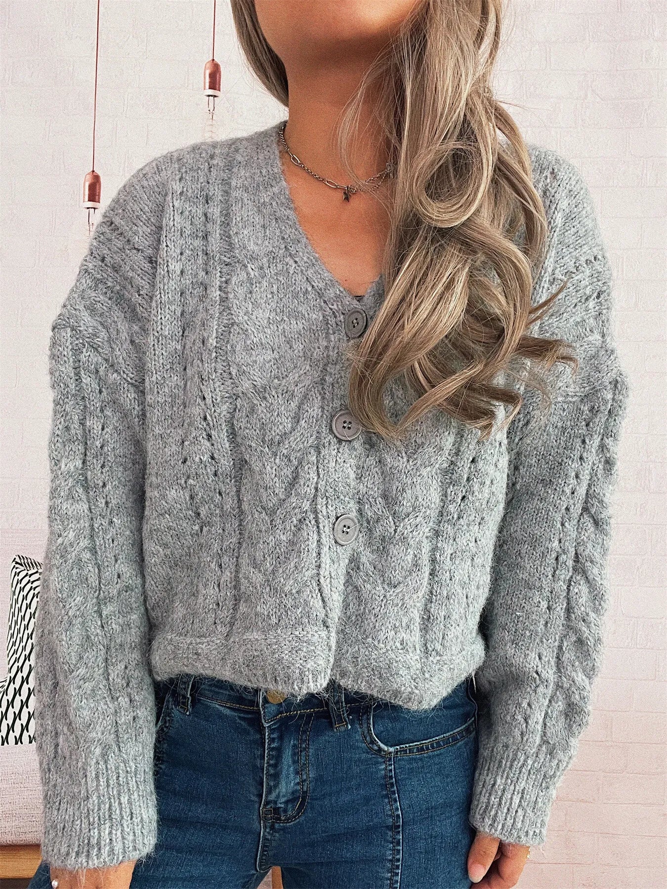Cable Knit Button-Up Cardigan - Tigbul's Variety Fashion Shop