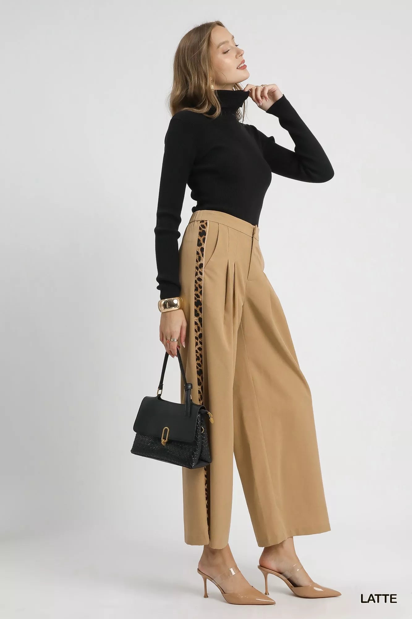 Umgee Front Pleated Wide-Leg Pants with Contrast Trim - Tigbul's Variety Fashion Shop