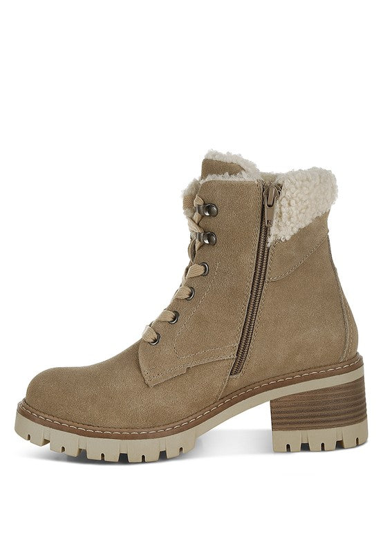 Madoka Fur Collar Chunky Ankle Boots - Tigbul's Variety Fashion Shop