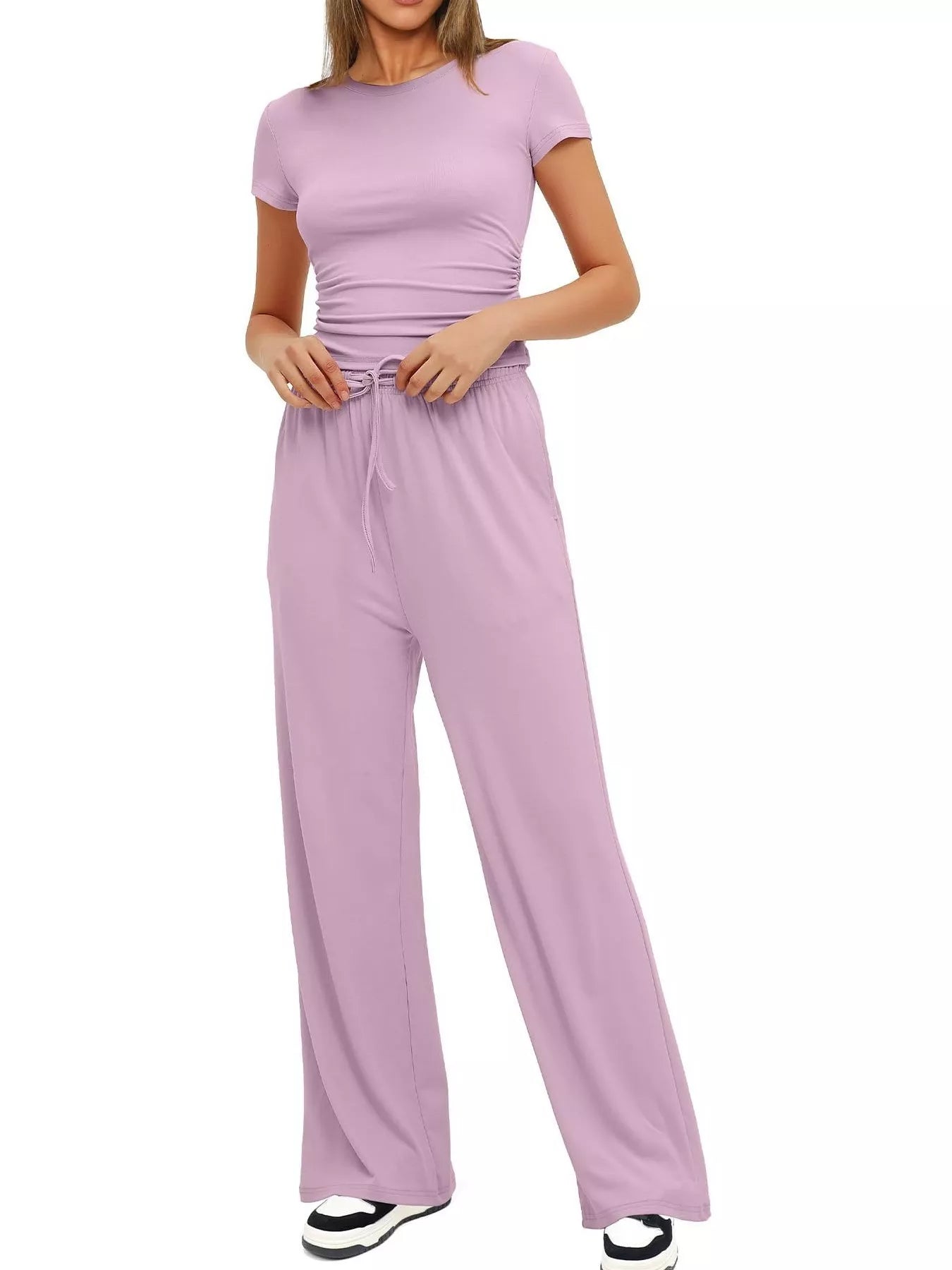 Round Neck Short Sleeve T-Shirt and Pants Set - Tigbul's Variety Fashion Shop