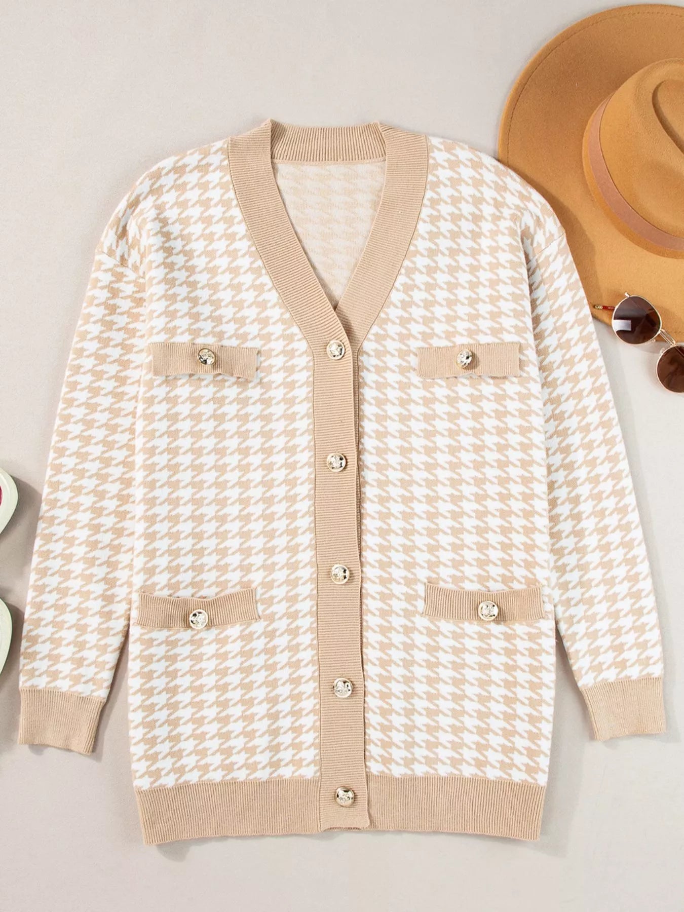 Contrast Edge Metal Button Slim Cardigan with Pockets - Tigbul's Variety Fashion Shop