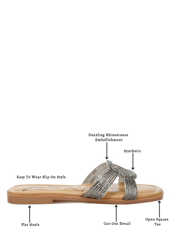 Minople Rhinestones Embellished Flat Sandals - Tigbul's Variety Fashion Shop