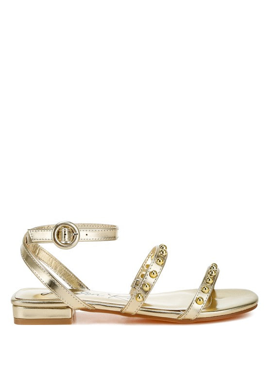 Flippity Studded Ankle Strap Flat Sandals - Tigbul's Variety Fashion Shop