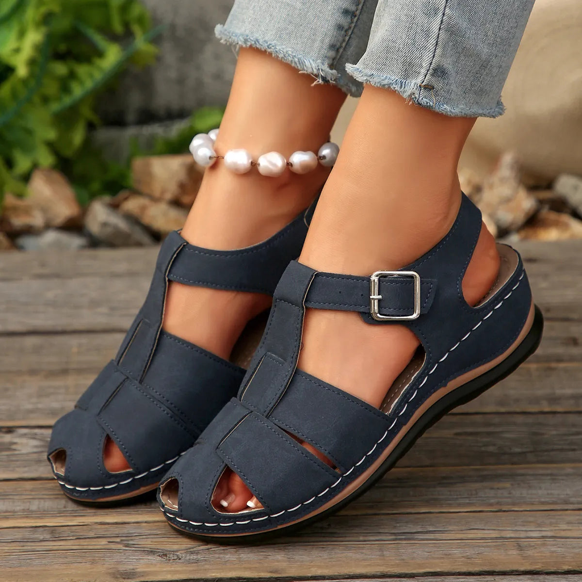Wedge Sandals with Ankle Strap - Tigbul's Variety Fashion Shop