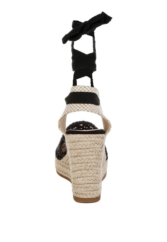 Sea Breeze Woven Lace-Up Espadrille Wedges - Tigbul's Variety Fashion Shop