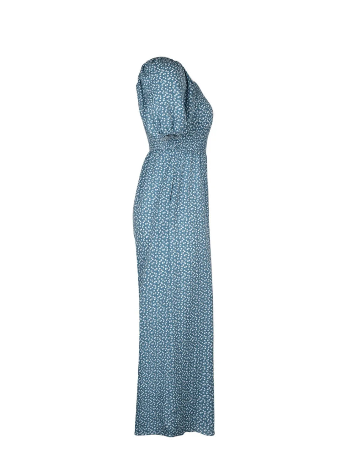 Printed Square Neck Puff Sleeve Jumpsuit - Tigbul's Variety Fashion Shop