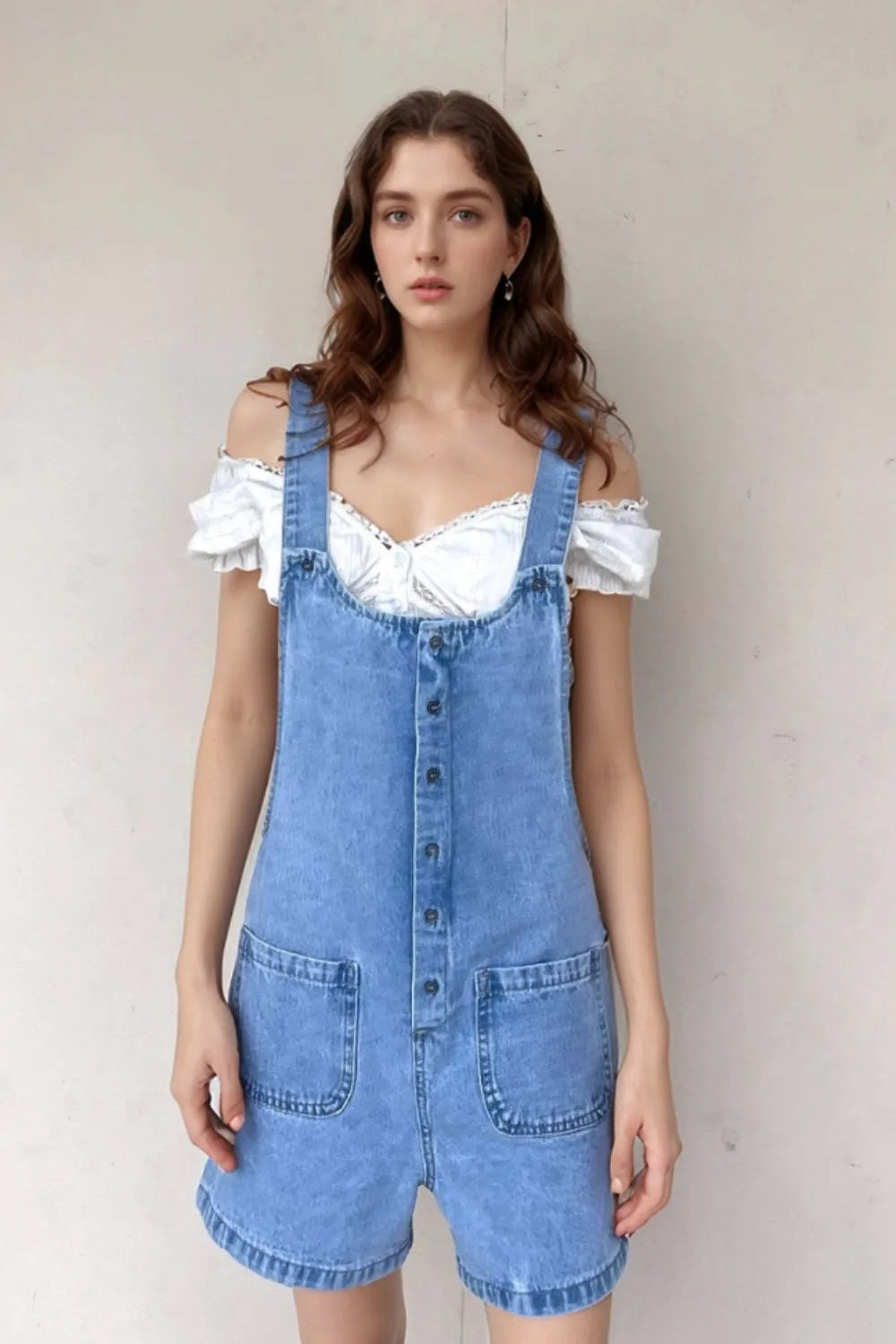 Button Front Denim Overall Shorts with Front Pockets - Tigbul's Variety Fashion Shop