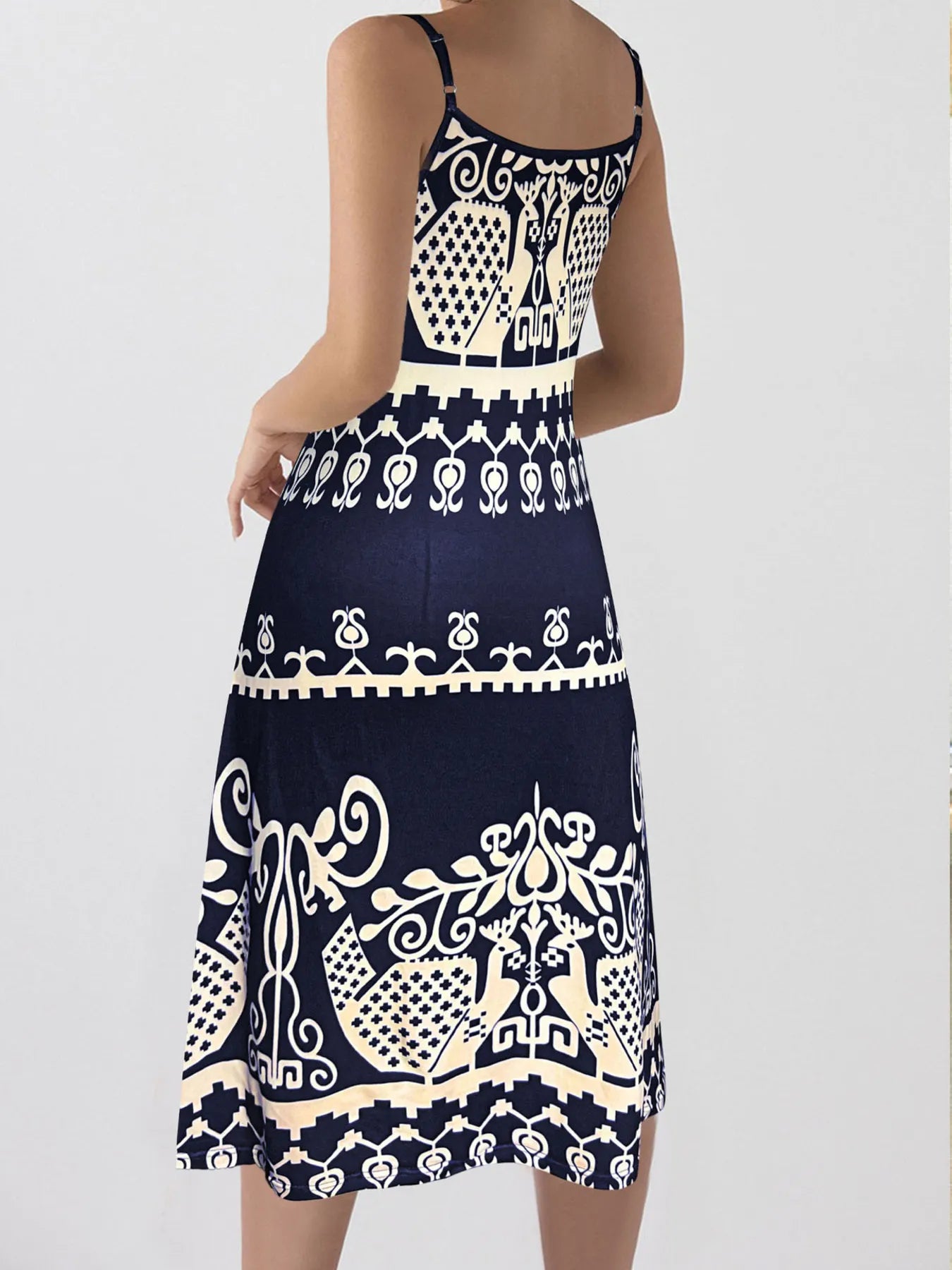 Tropical Leaf Print Halter Neck Mini Dress with Cutout Detail - Tigbul's Variety Fashion Shop