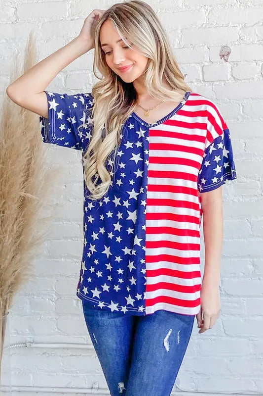 American Flag Short Sleeve Top - Tigbul's Variety Fashion Shop