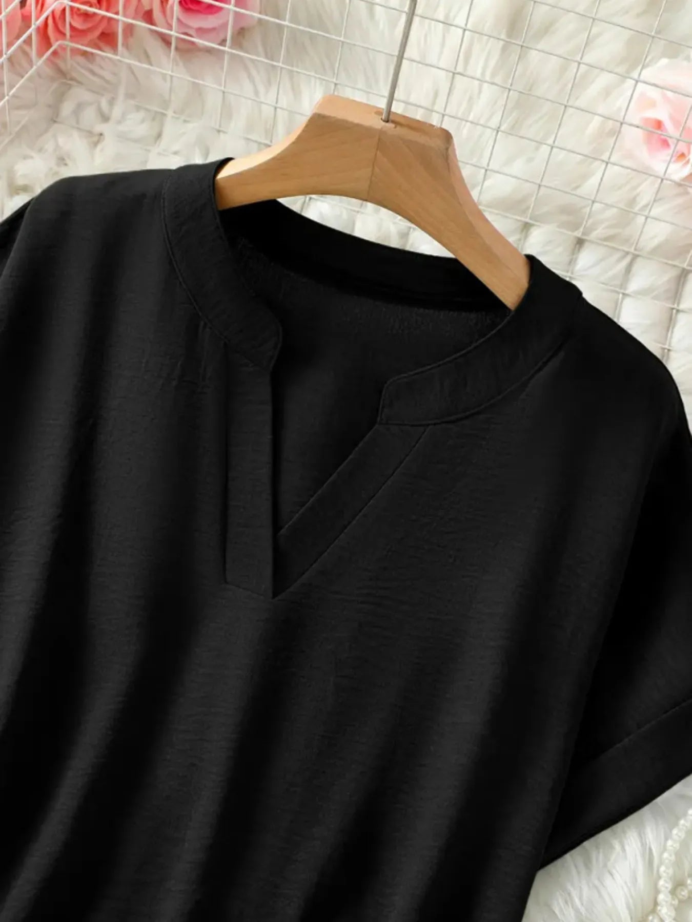 Casual Notched Short Sleeve Blouse - Tigbul's Variety Fashion Shop