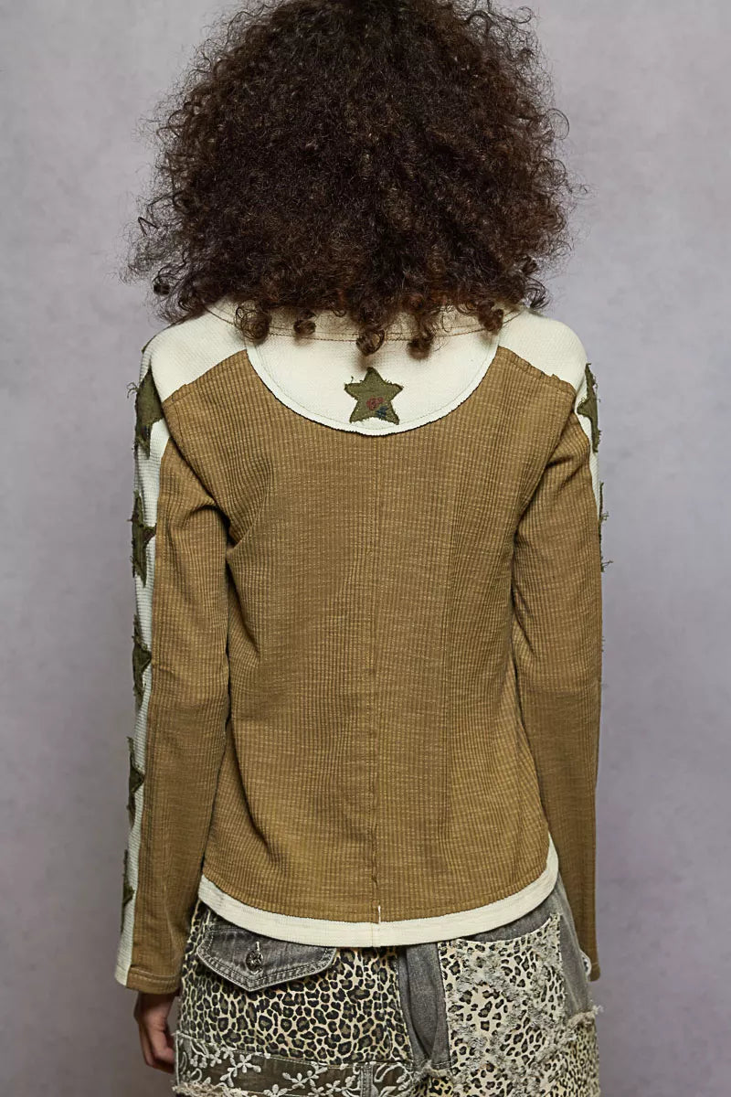 POL Round Neck Long Sleever T-Shirt with Star Patch - Tigbul's Variety Fashion Shop