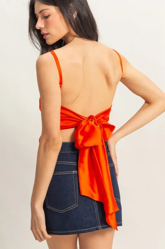 Red Satin Back Tie Detail Cami - Tigbul's Variety Fashion Shop