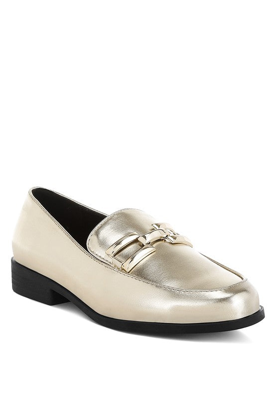 Melucine Metallic Horsebit Detail Loafers - Tigbul's Variety Fashion Shop