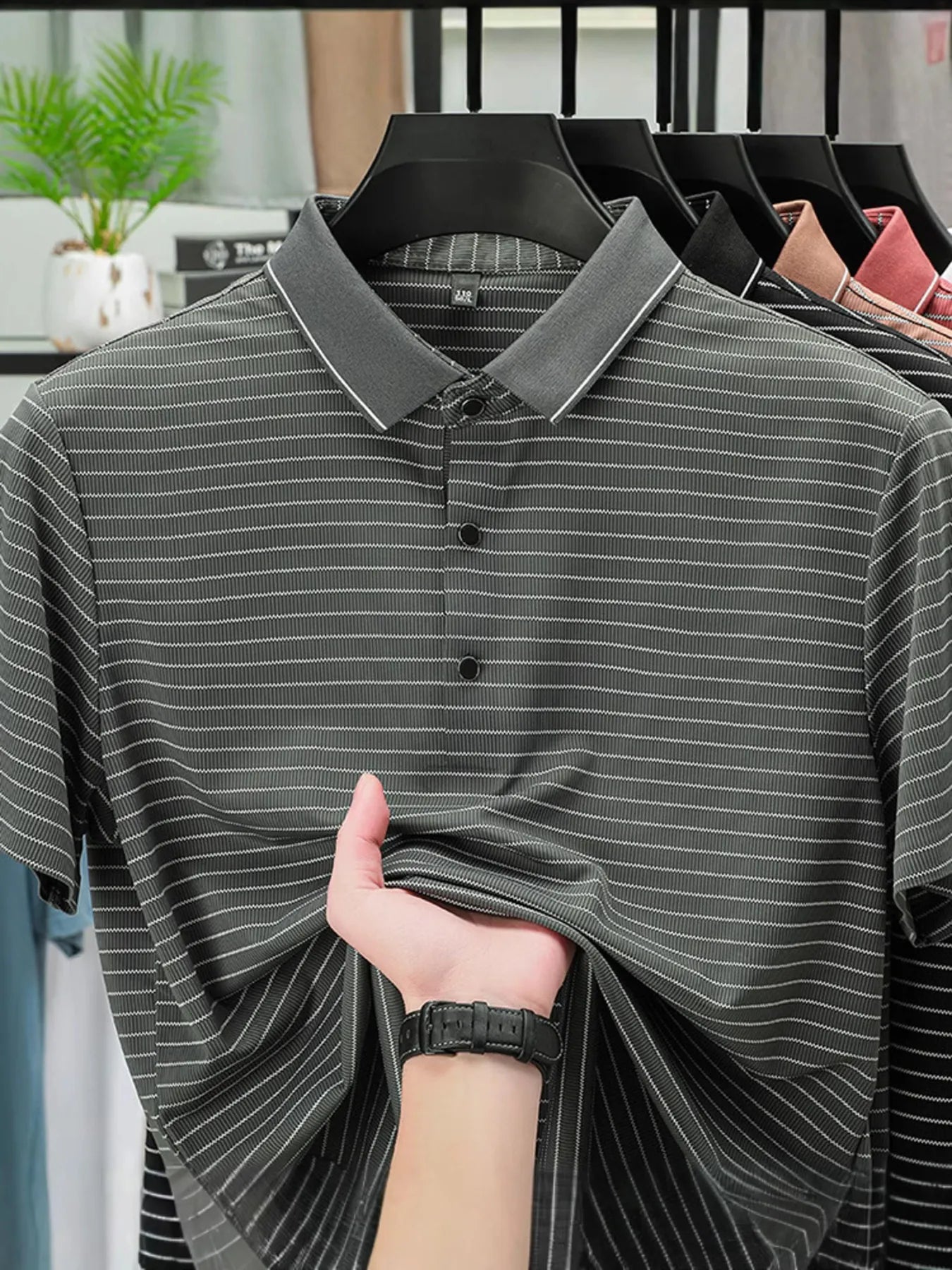 Men's Full Size Striped Button Detail Short Sleeve Polo Plus Size - Tigbul's Variety Fashion Shop