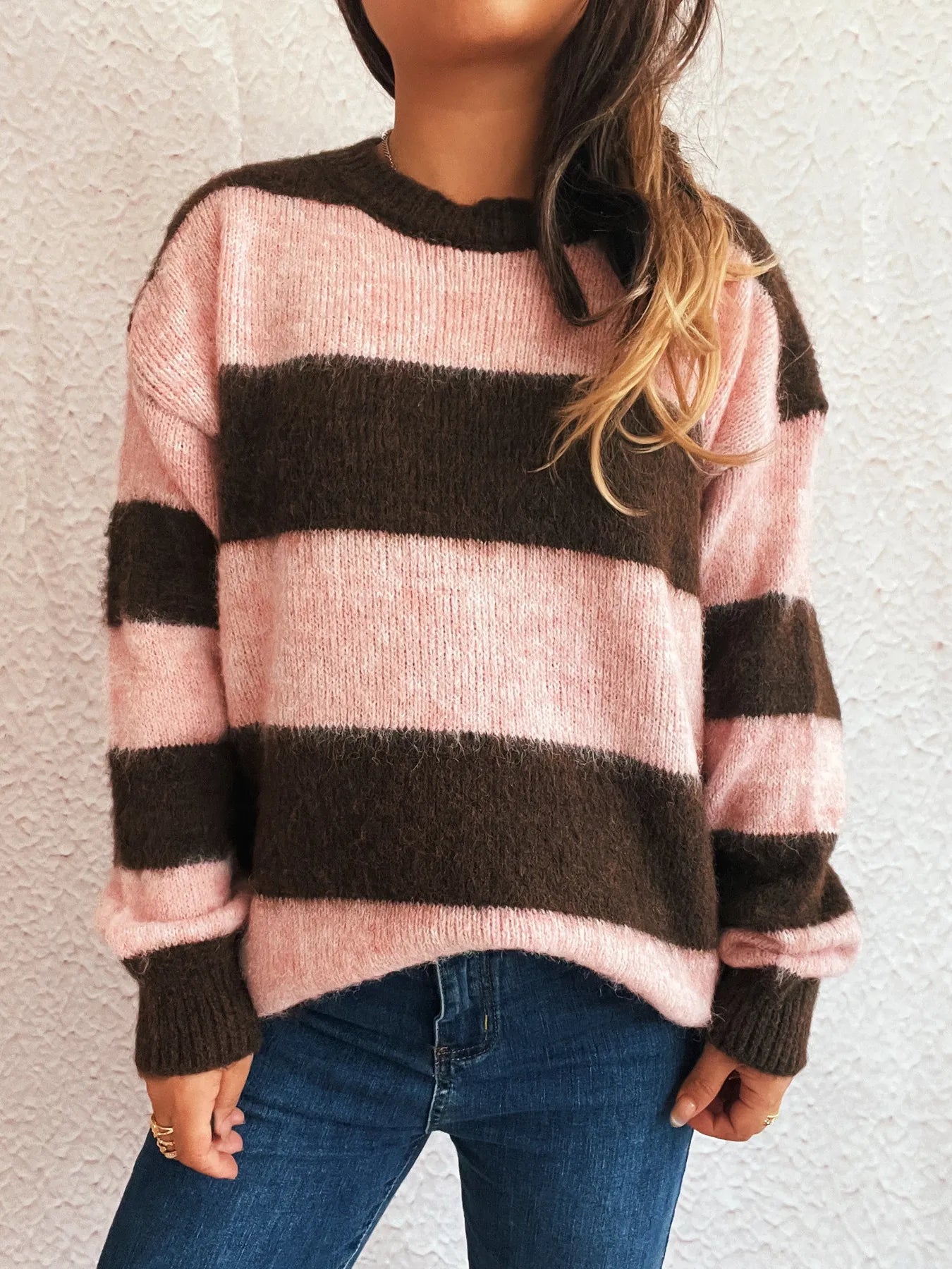 Striped Contrast Long Sleeve Sweater - Tigbul's Variety Fashion Shop