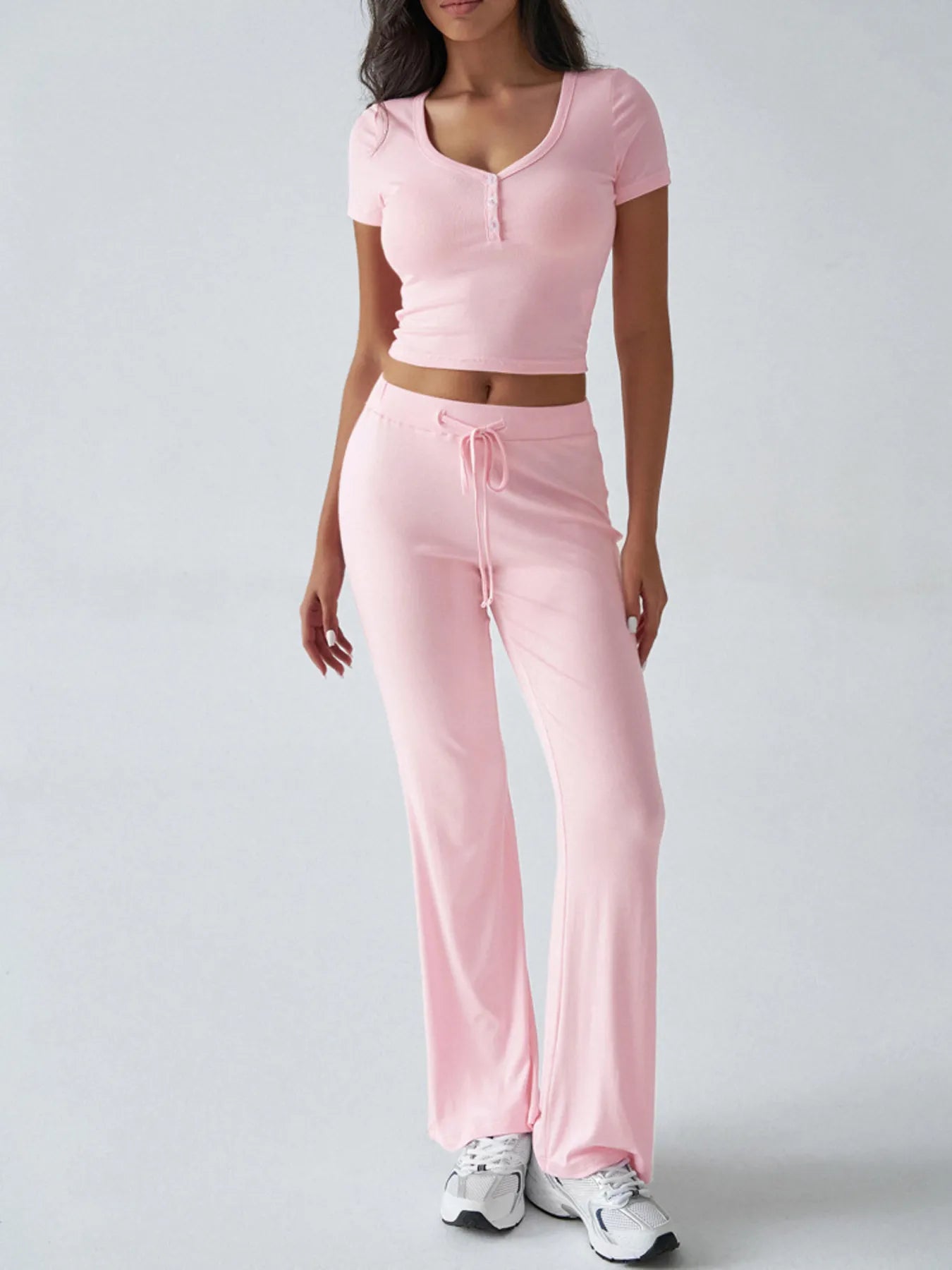 Casual Ribbed Short Sleeve Top and Pants Set - Tigbul's Variety Fashion Shop