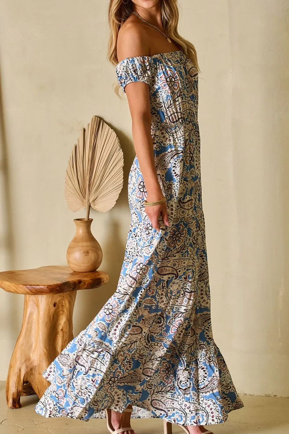 Boho Paisley Print Off Shoulder Maxi Dress - Tigbul's Variety Fashion Shop