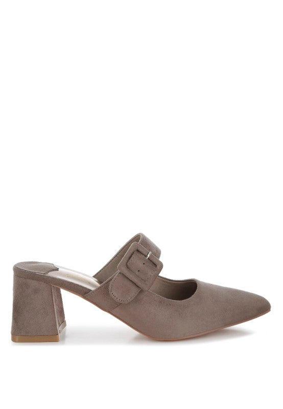 Amapola Buckle Strap Detail Microfiber Mules - Tigbul's Variety Fashion Shop