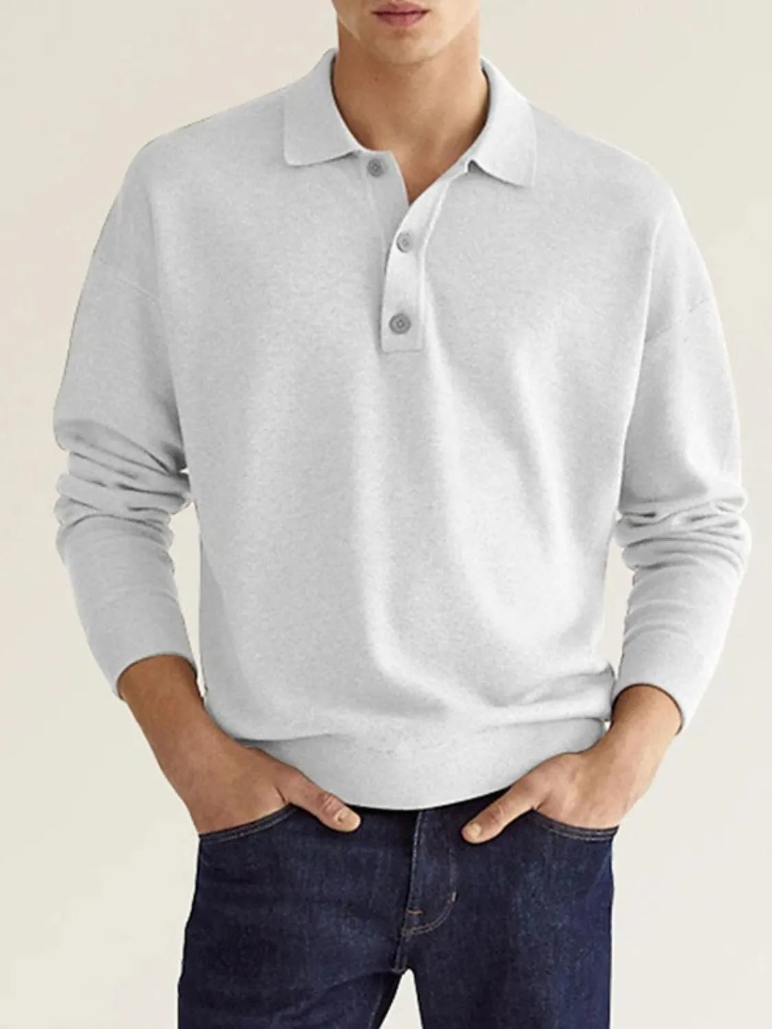 Men's Full Size Button Detail Long Sleeve Polo Plus Size - Tigbul's Variety Fashion Shop
