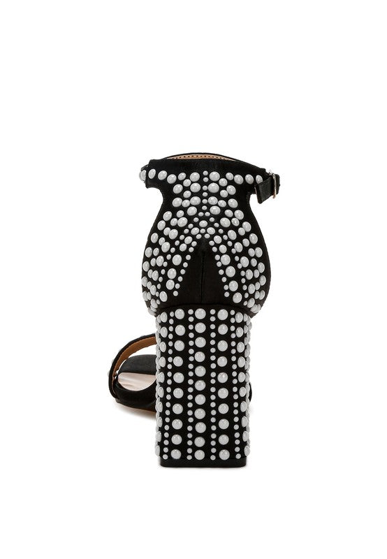 Klebba Pearls Embellished Satin Sandals - Tigbul's Variety Fashion Shop