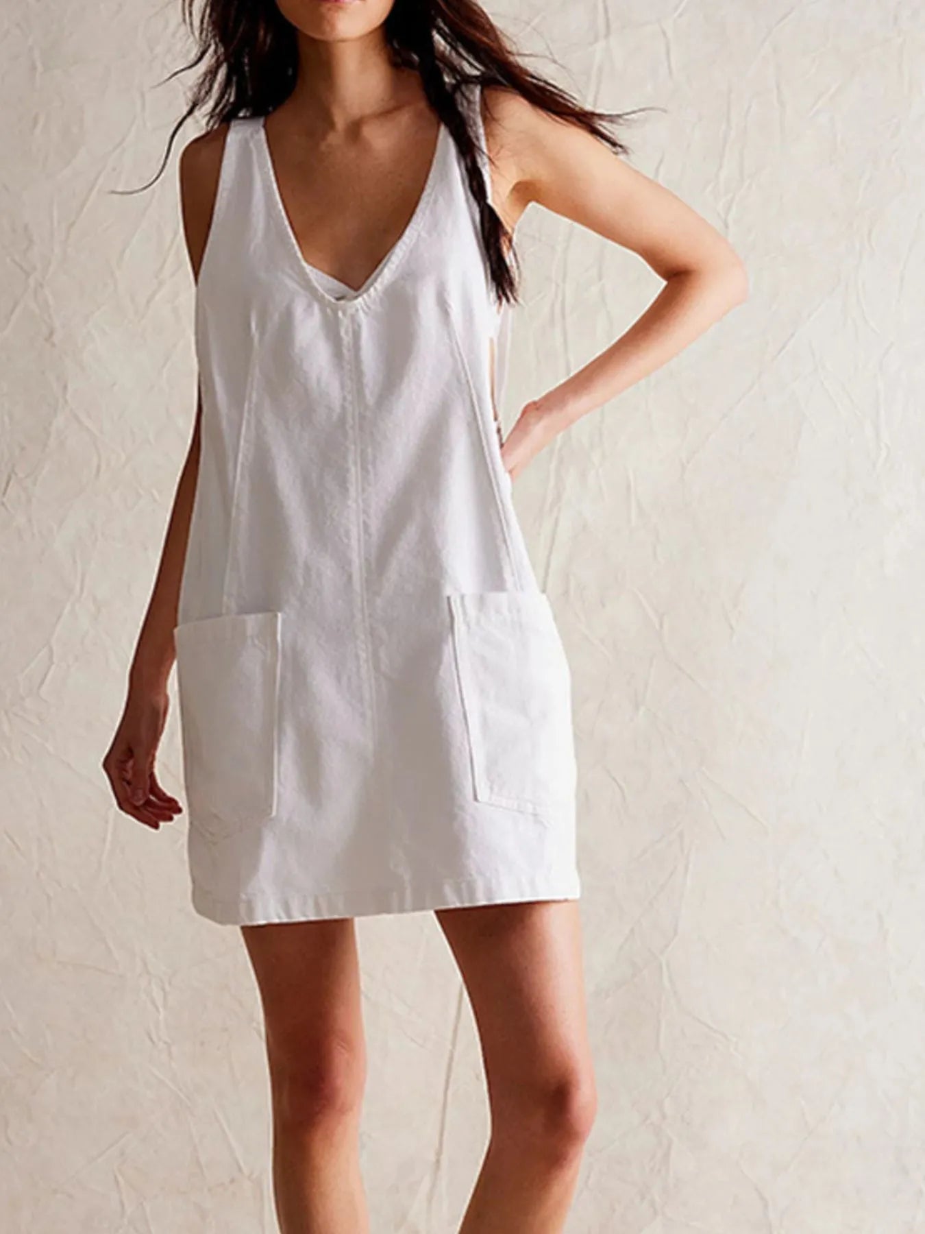 Oversized V-Neck Denim Tank Dress with Front Pockets - Tigbul's Variety Fashion Shop