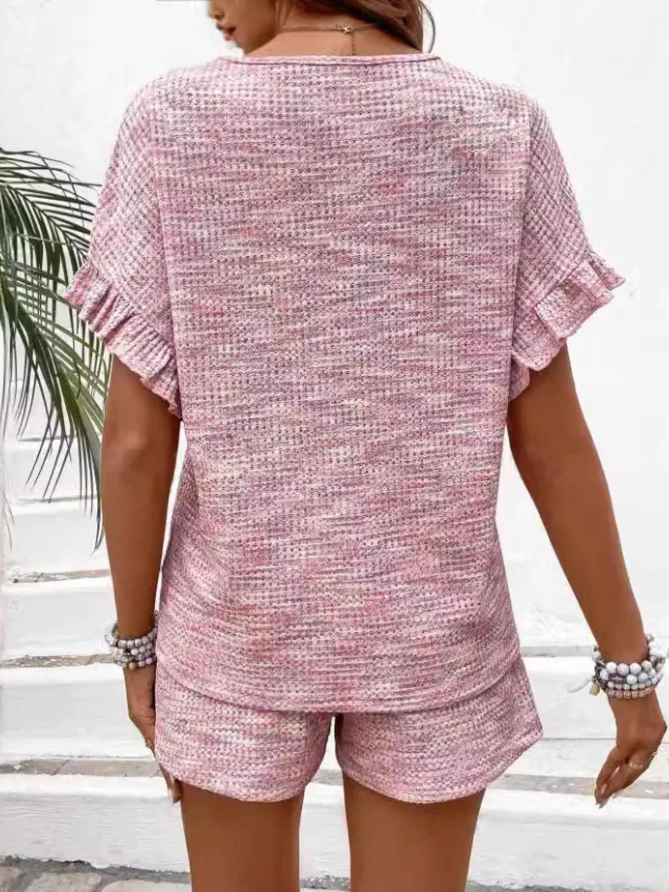 Heathered Round Neck Top and Shorts Set - Tigbul's Variety Fashion Shop