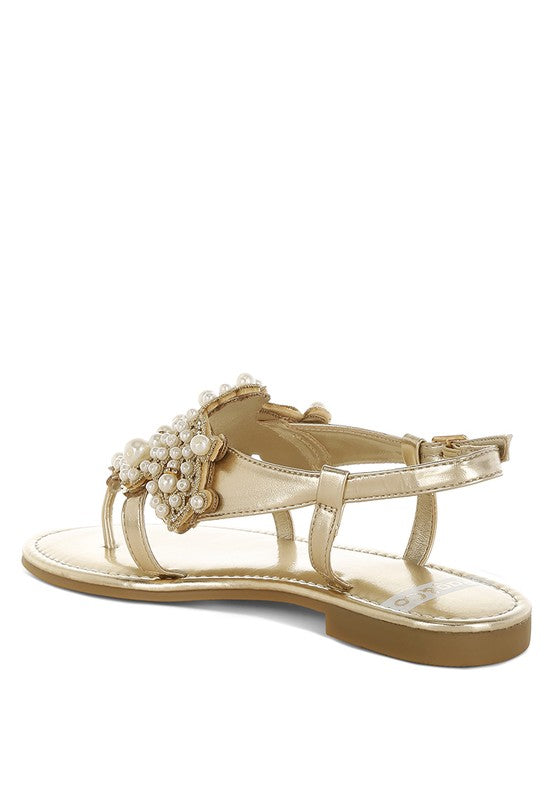 Opazie Metallic Pearl Embellished Flats - Tigbul's Variety Fashion Shop