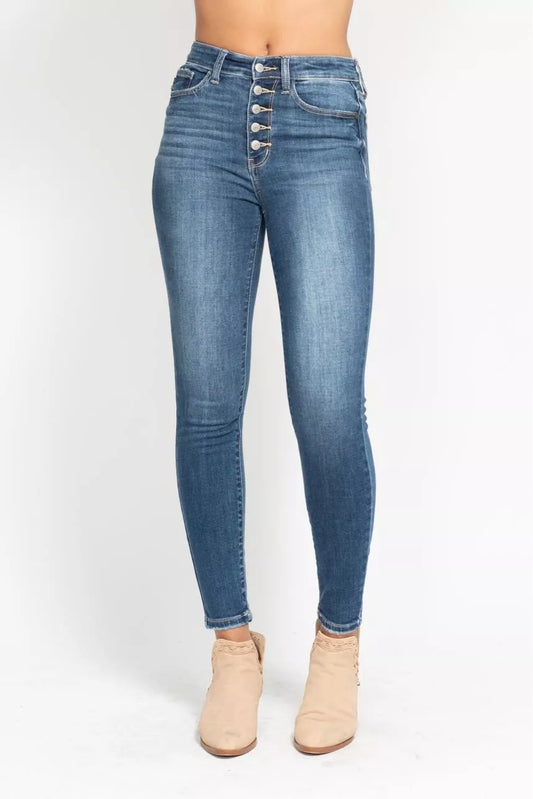 Judy Blue Full Size High Rise Button Fly Skinny Jeans Plus Size - Tigbul's Variety Fashion Shop