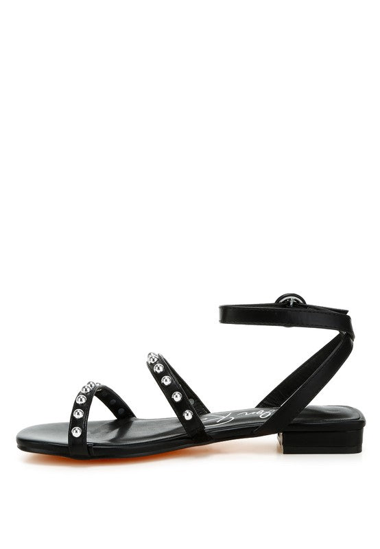 Flippity Studded Ankle Strap Flat Sandals - Tigbul's Variety Fashion Shop