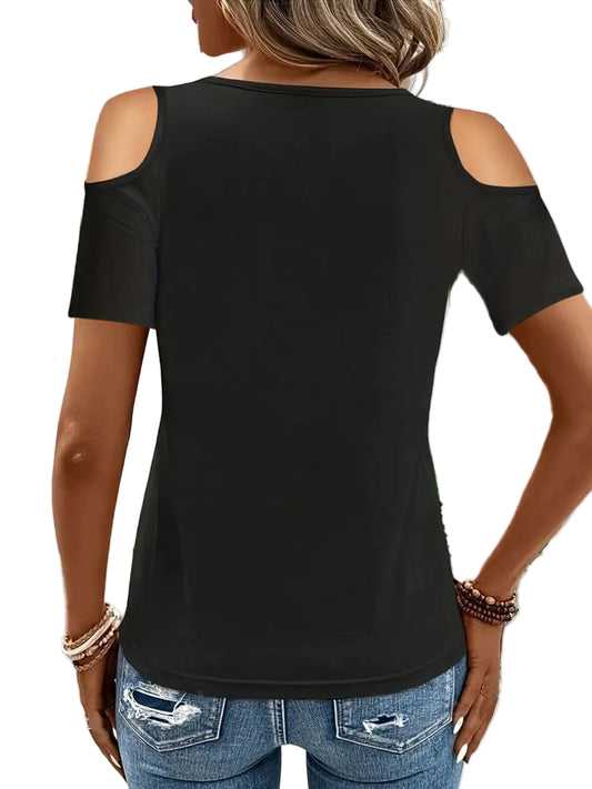 Size XL & 2XL Cold Shoulder Black T-Shirt with Metal Ring Detail - Tigbul's Variety Fashion Shop