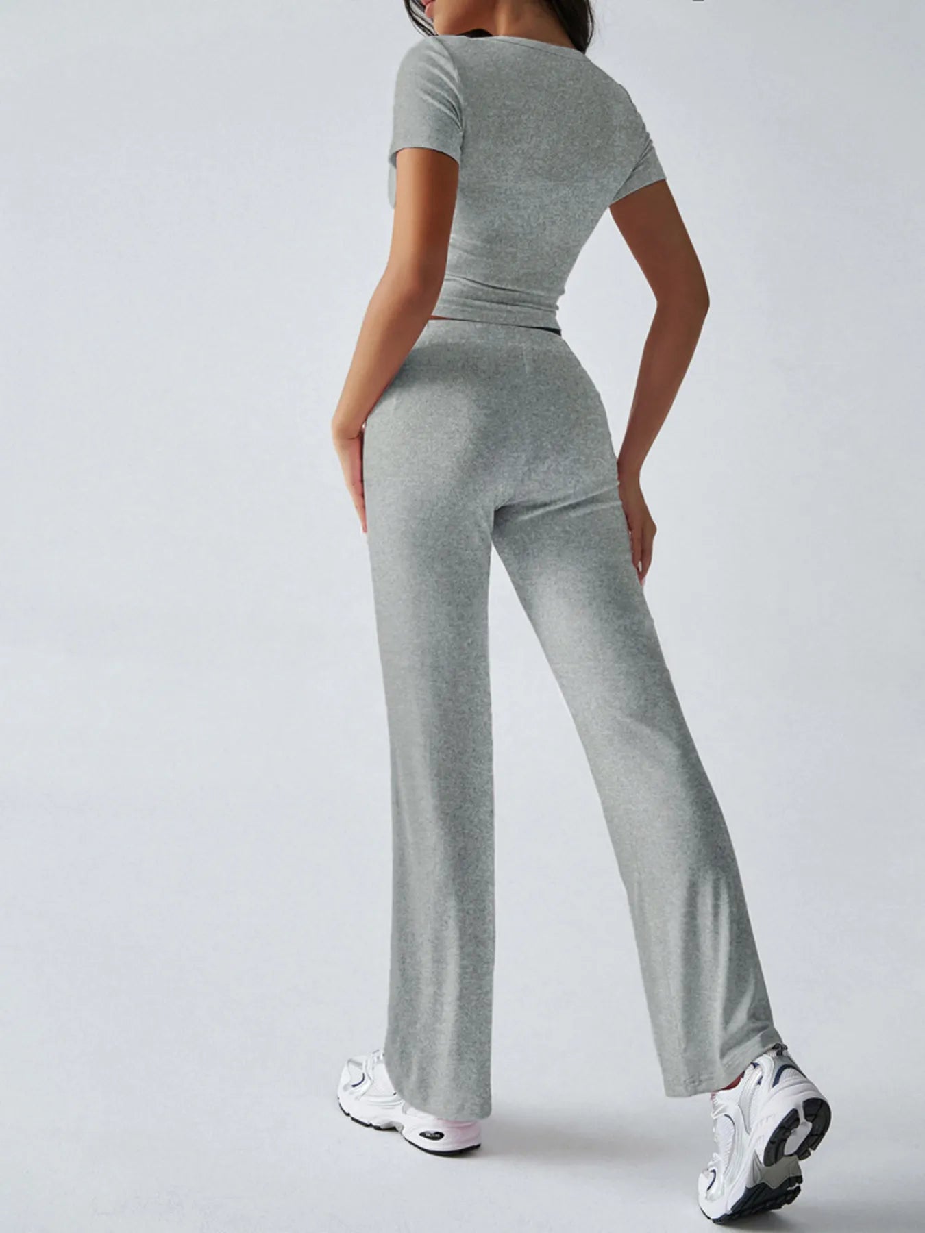 Casual Ribbed Short Sleeve Top and Pants Set - Tigbul's Variety Fashion Shop