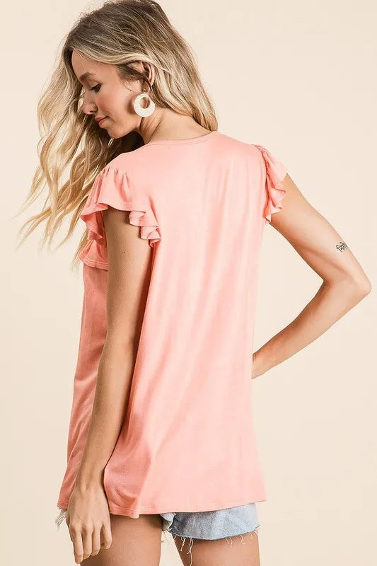 Jersey Knit Gathered Top with Ruffles - Tigbul's Variety Fashion Shop