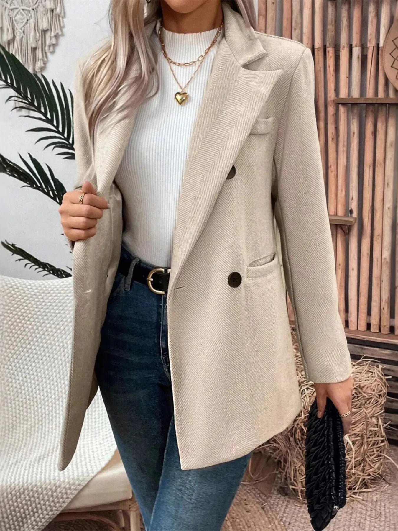 Lapel Collar Long Sleeve Blazer - Tigbul's Variety Fashion Shop