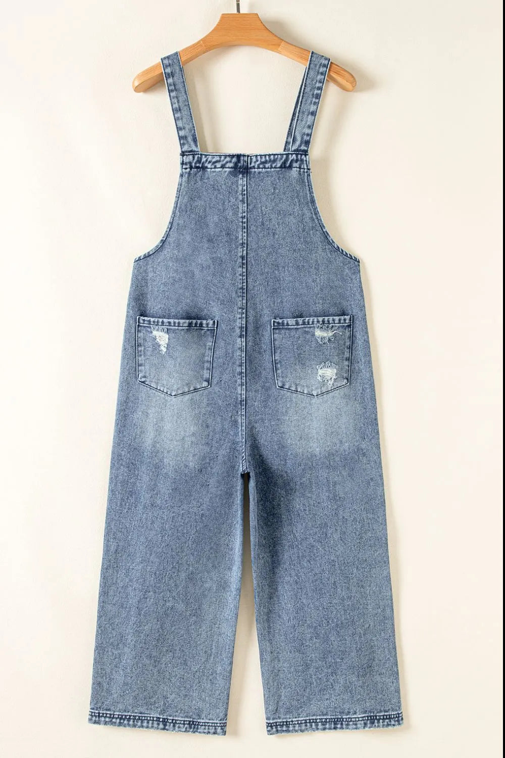 Distressed Bib Pocket Wide Leg Denim Overalls - Tigbul's Variety Fashion Shop