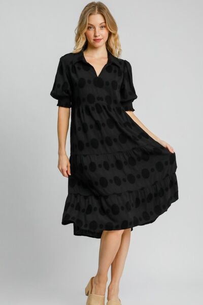 Black Swiss Dot Jacquard Tiered Midi Dress - Tigbul's Variety Fashion Shop