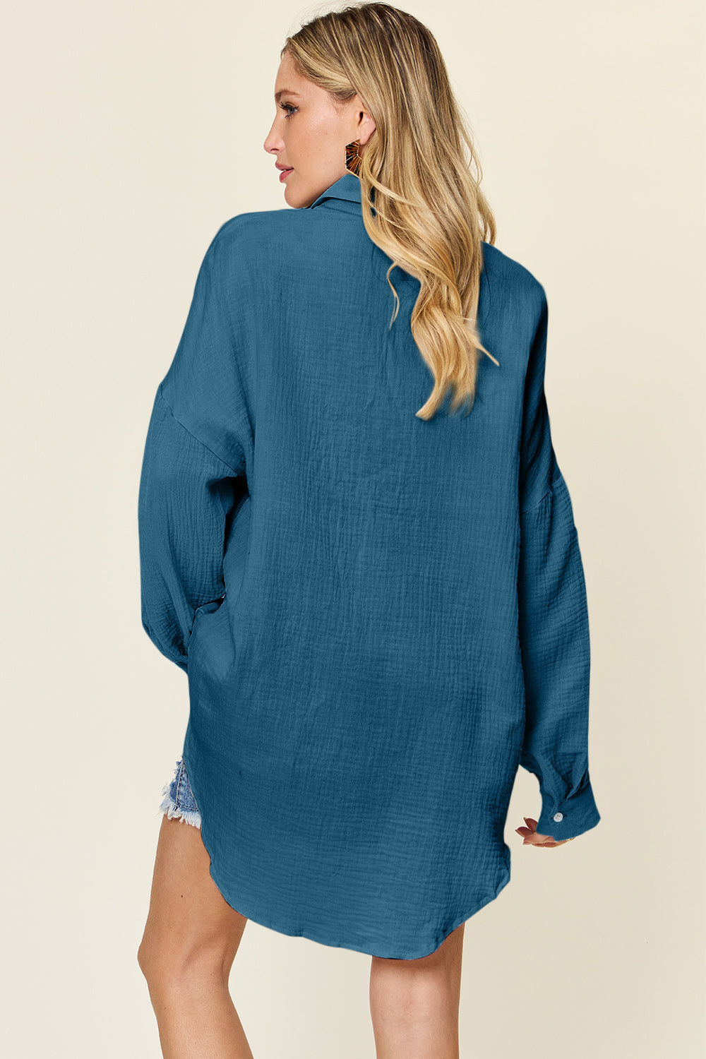 Pocketed Texture Button Up Shirt - Tigbul's Variety Fashion Shop