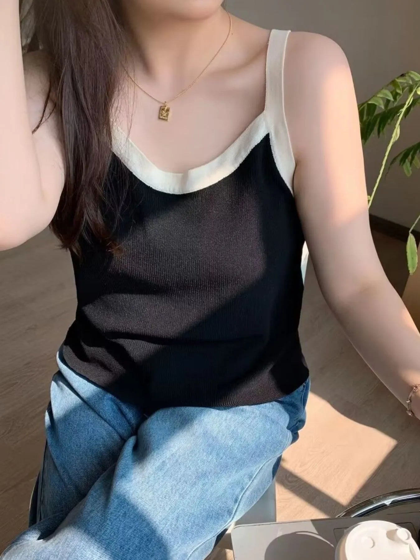 Contrast Trim Cami Top - Tigbul's Variety Fashion Shop