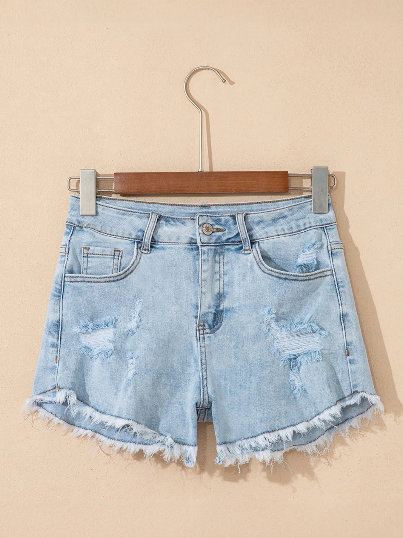 High Rise Distressed Raw Hem Denim Shorts - Tigbul's Variety Fashion Shop