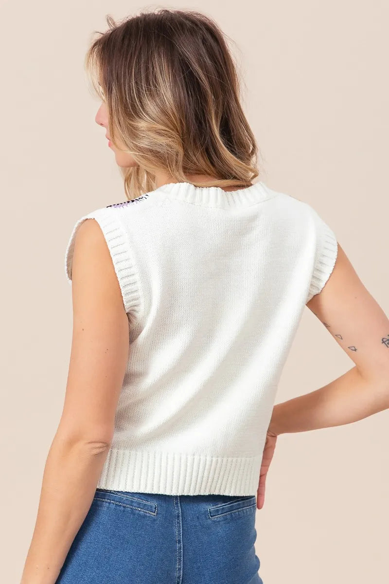 BiBi Diamond Granny Square Sweater Vest - Tigbul's Variety Fashion Shop