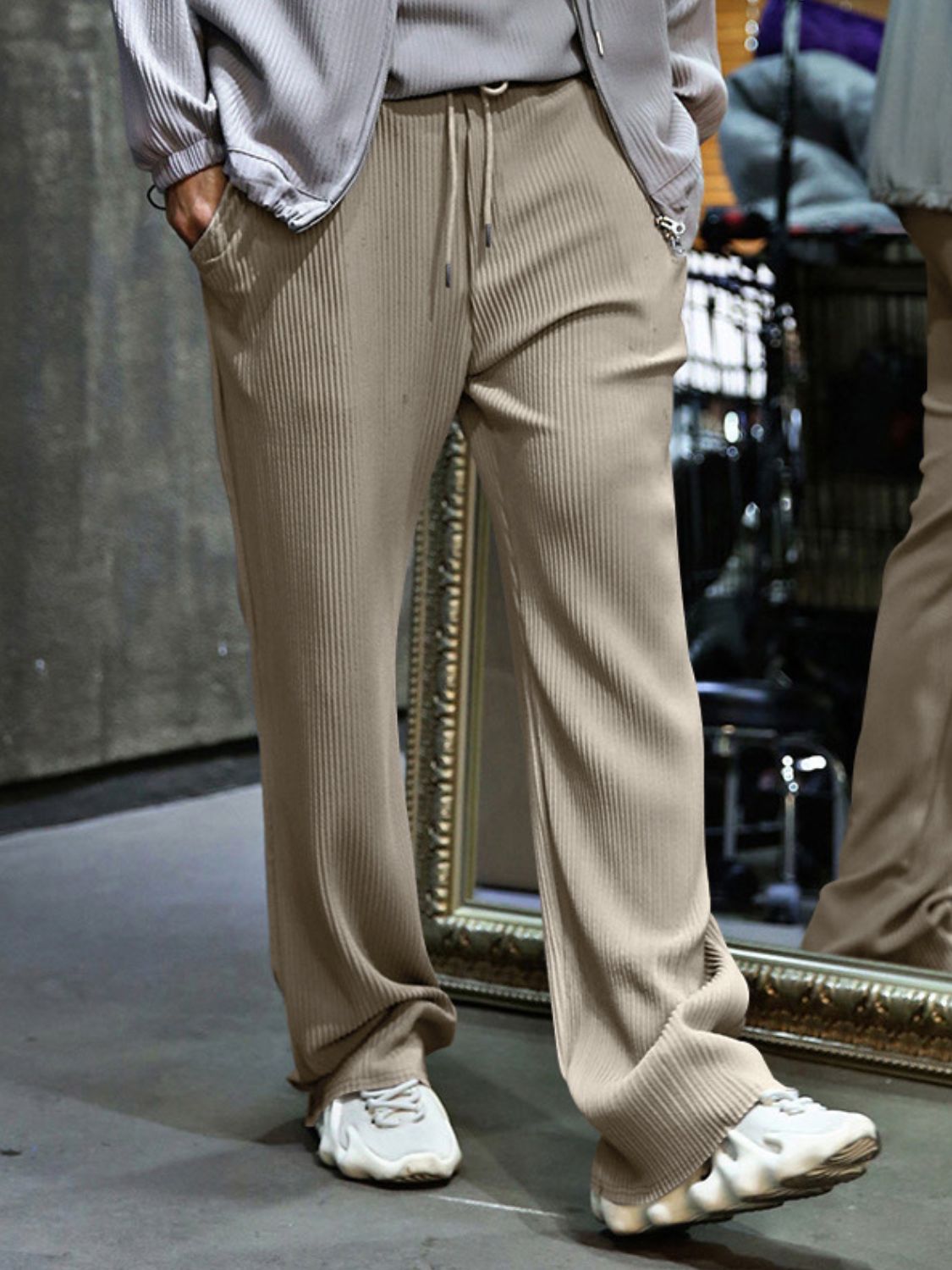 Men's Full Size Ribbed Drawstring Wide Leg Pants - Tigbul's Variety Fashion Shop