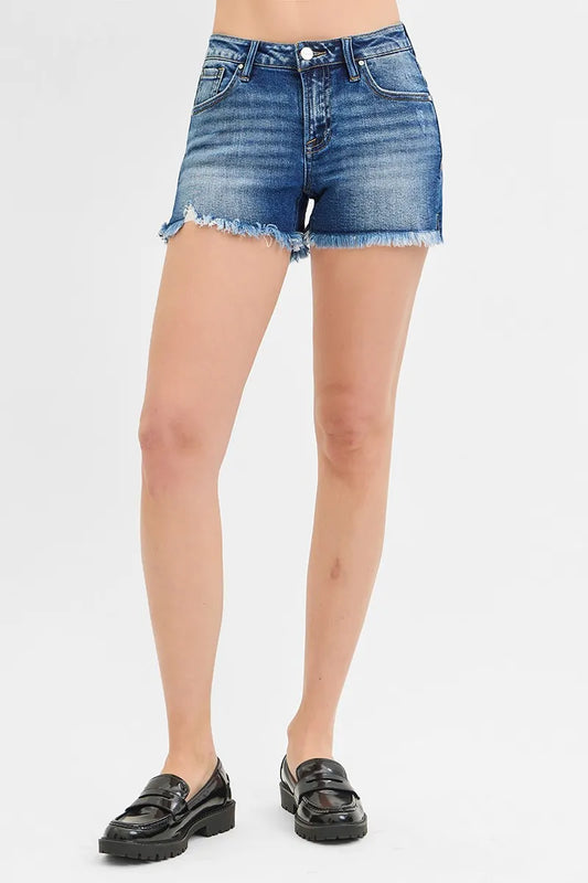 RISEN Full Size Low Rise Frayed Denim Shorts Plus Size - Tigbul's Variety Fashion Shop