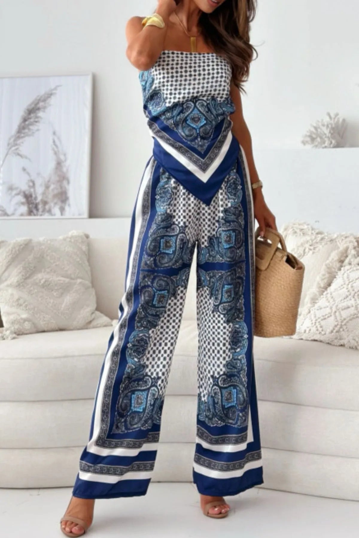 Printed Cami and Wide Leg Pants Set - Tigbul's Variety Fashion Shop